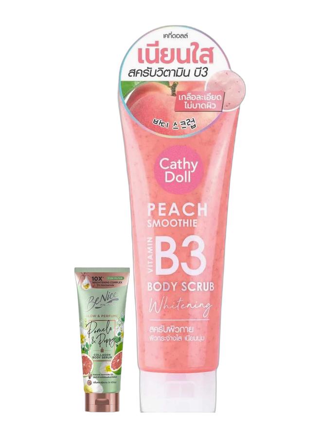 BeNice Collagen Body Serum, Pomelo & Poppy Fragrance, Firming & Glowing Skin, UV Protection, Lightweight FormulaTube, 170ml & Cathy Doll Peach Smoothie Vitamin B3 Body Scrub Whitening - 320g Bundle - Image 1